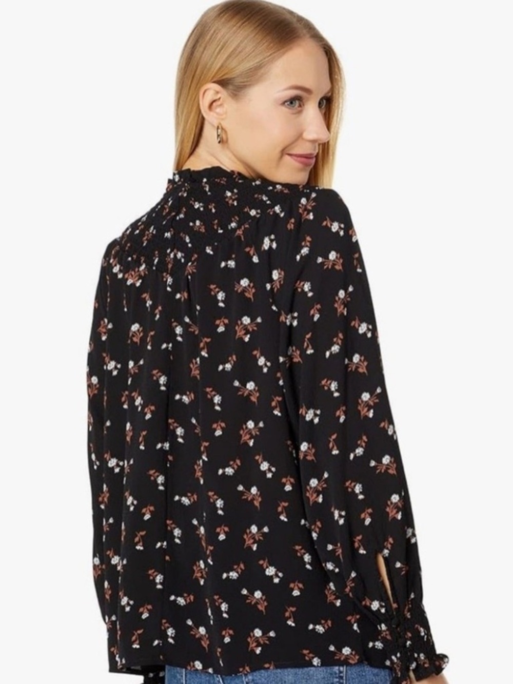 Madewell Dainty Ruched Neck Foliage Print Airy 1/4 Button Down Blouse - Picture 2 of 6